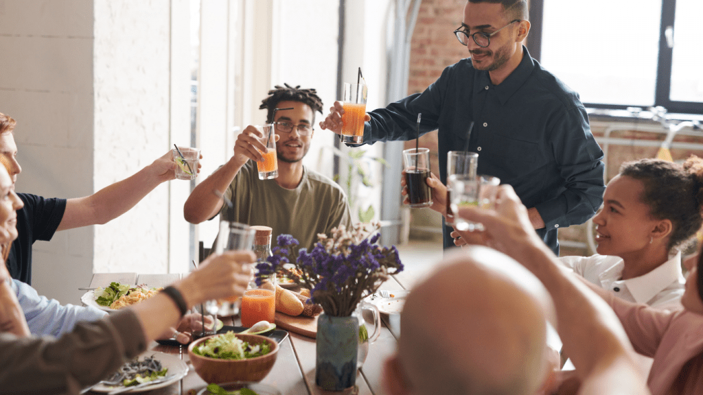 A vibrant healthy group of people at a table