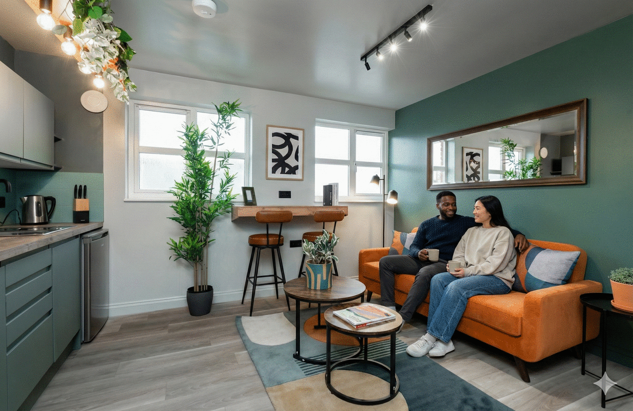Young professionals relaxing and socializing at home in Bicester after a busy workday