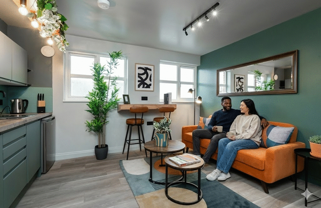 Quiet and comfortable living room at B-Hive Living Bicester, ideal for logistics professionals after a shift